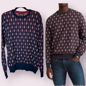 Bonobos Intarsia Robot Crewneck Sweater Cotton Cashmere Blue Size Large